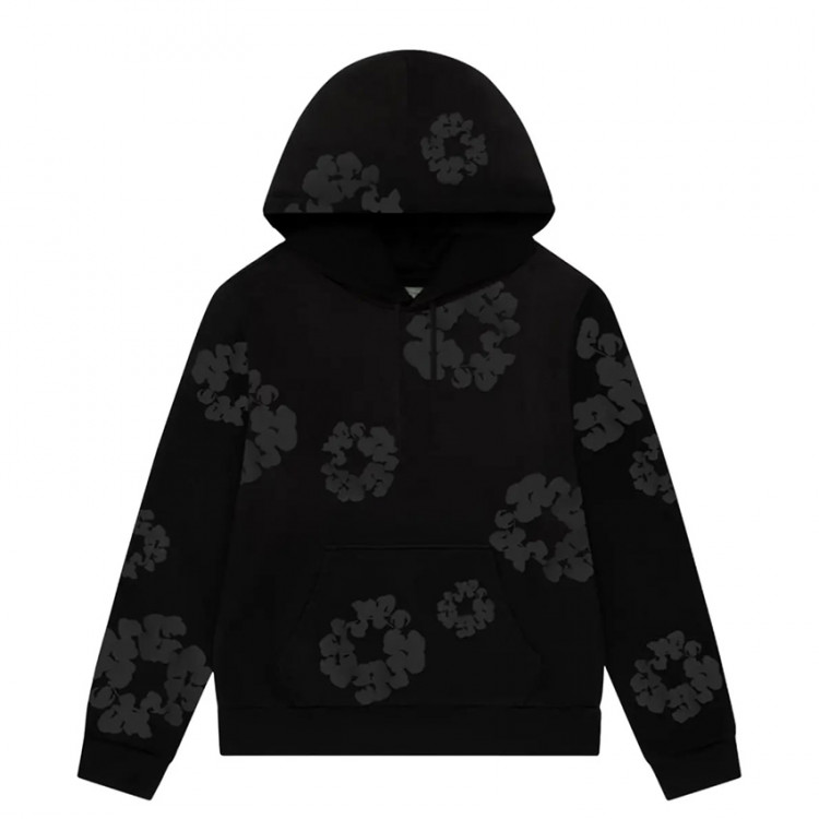 Denim Tears Faded Mono Cotton Wreath Hoodie Black