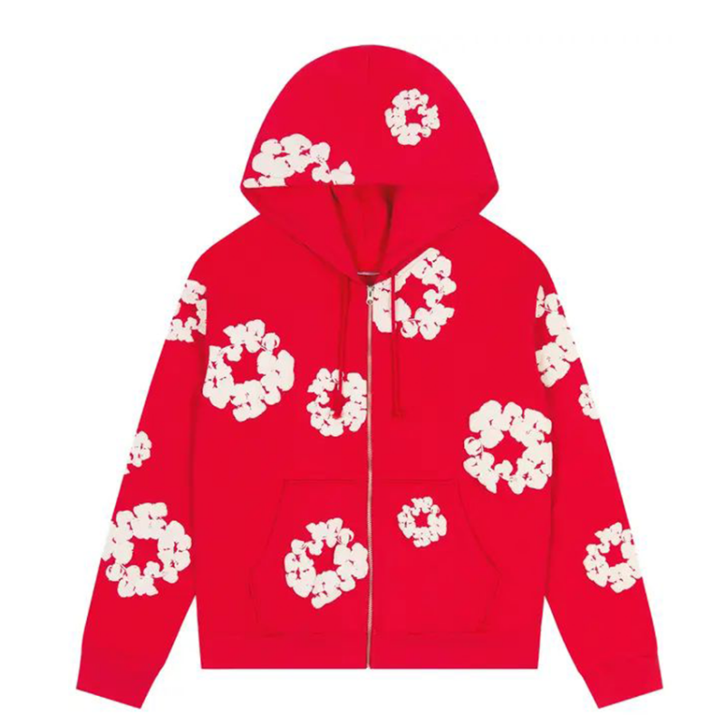 Denim Tears Cotton Wreath Zip Hoodie Red